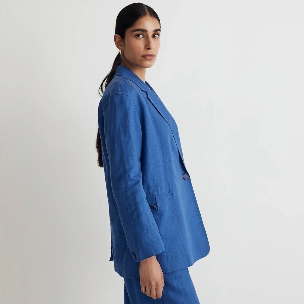 NWT! Madewell Bluestone Double-Breasted Crossover Blazer in 100% Linen - Size XS